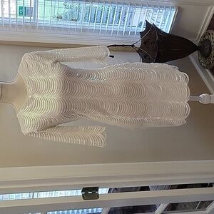 Ever After white sequin dress 3/4 scallop sleeve scallop hem round neck S EUC